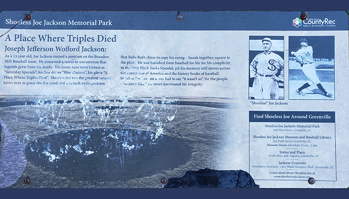 informative sign at Shoeless Joe Jackson Park